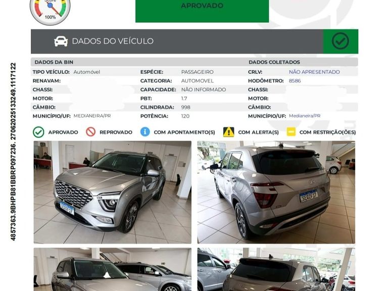 Hyundai Creta Platinum 1.0 TB 12V Flex Aut.