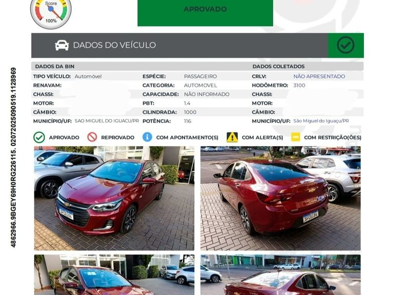 Chevrolet ONIX SED. Plus PREM. 1.0 12V TB Flex Aut