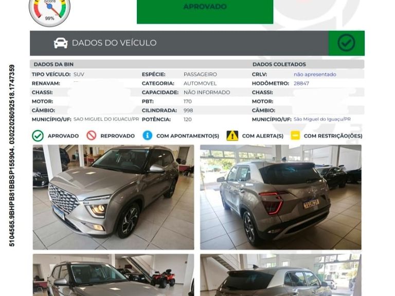 Hyundai Creta Platinum 1.0 TB 12V Flex Aut.